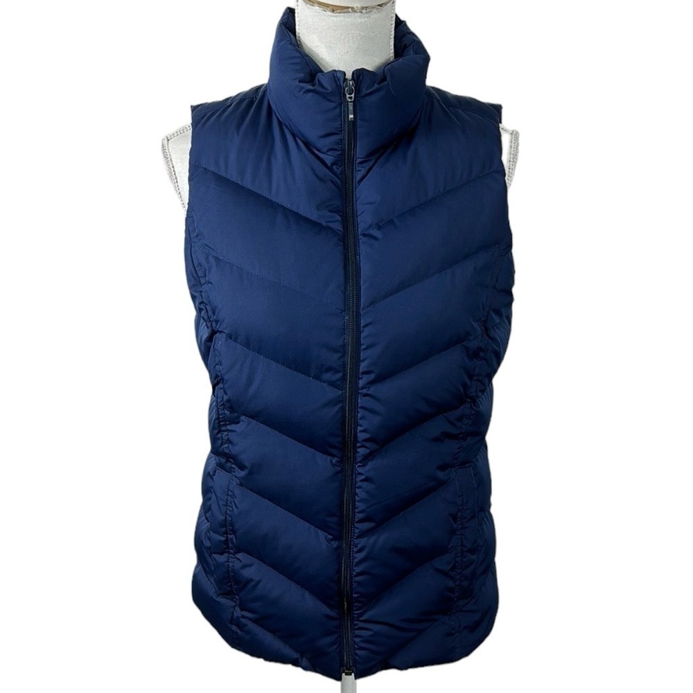 Lands' End Down Puffer Vest Women's S Tall 6-8 Blue Full Zip Button‎ Pockets EUC